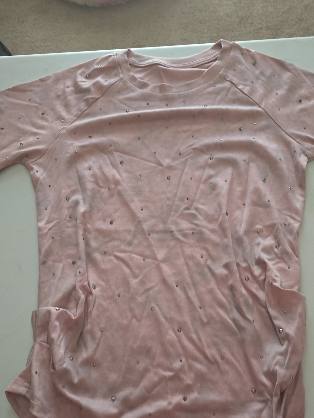 Women's Embellished Scoop Neck Tee - Pink Tie Dye